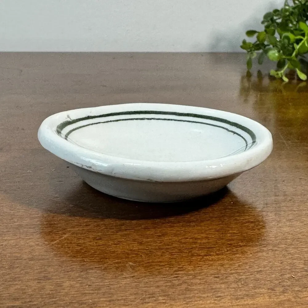 Vintage Restaurant Ware Butter Pat Green Band Chunky 3